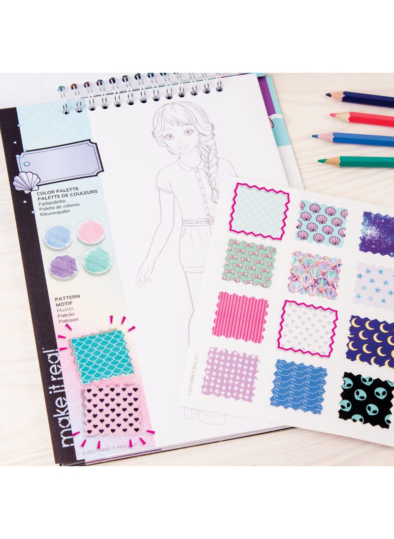 Make It Real Make It Real Fashion Design Sketchbook for Girls - Pastel Pop Kit with 105 Stickers, Stencils, Design Guide - Pastel & Rainbow-Themed Fashion, Creative Gift Kids Ages 6+, Develops Real-World Skills  - Image 5