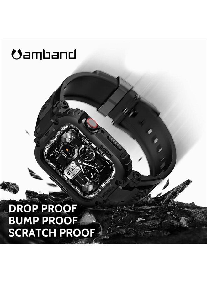 amBand أحزمة متوافقة مع ساعة آبل 8/7 41 مم، غلاف رياضي متين من سلسلة M1 مع حزام TPU غلاف واقي عسكري قوي لحماية iWatch 6/SE/5/4/3/2 40 مم 38 مم للرجال باللون الأسود - Image 3