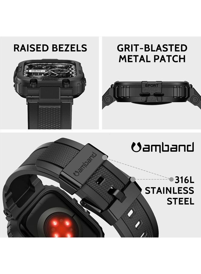 amBand أحزمة متوافقة مع ساعة آبل 8/7 41 مم، غلاف رياضي متين من سلسلة M1 مع حزام TPU غلاف واقي عسكري قوي لحماية iWatch 6/SE/5/4/3/2 40 مم 38 مم للرجال باللون الأسود - Image 2