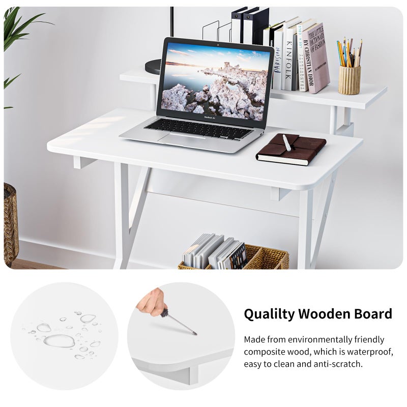Dripex Computer Desk for Small Spaces, 27.5 inch Small Computer Desk, 3 Tier Compact Desk with Monitor Shelf and Bottom Storage Shelves, Space Saving Desk, White - Image 5