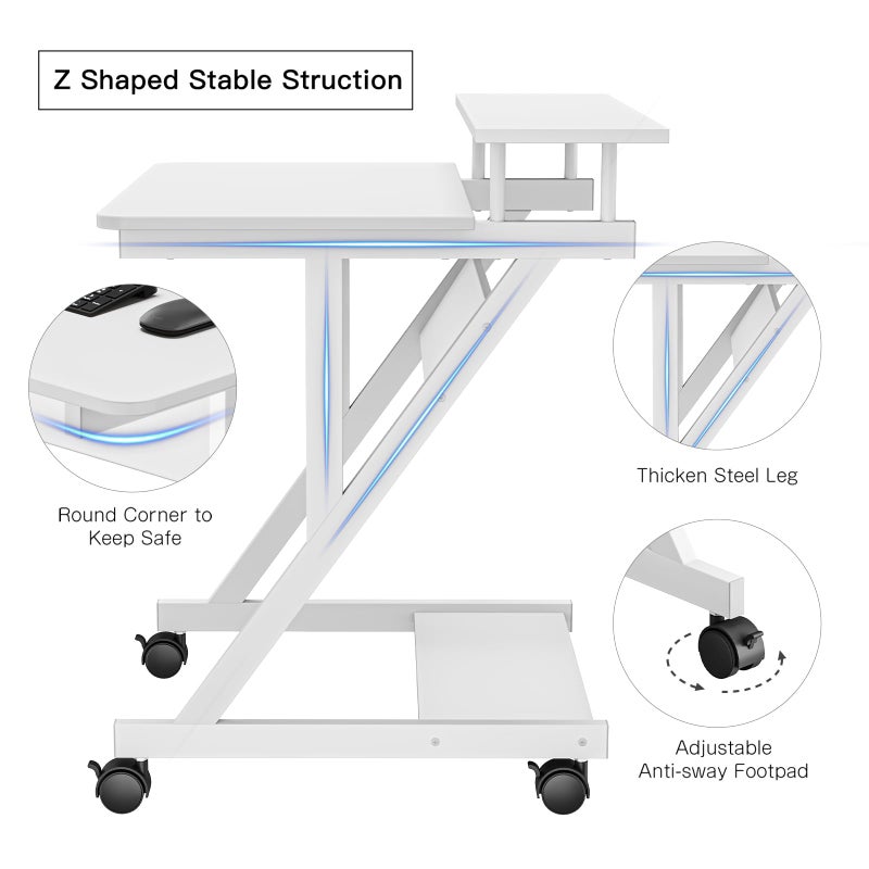 Dripex Computer Desk for Small Spaces, 27.5 inch Small Computer Desk, 3 Tier Compact Desk with Monitor Shelf and Bottom Storage Shelves, Space Saving Desk, White - Image 4