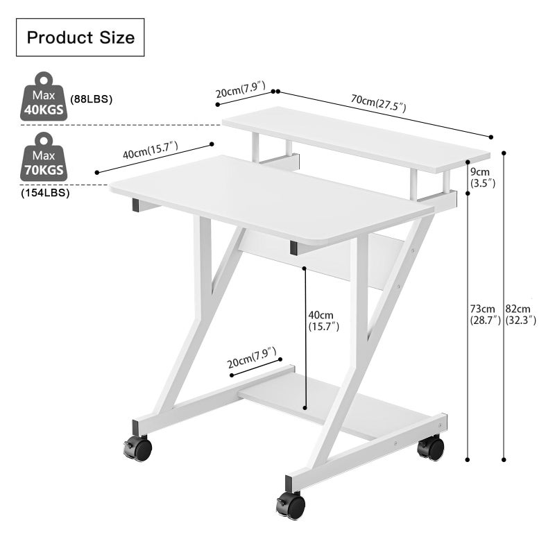 Dripex Computer Desk for Small Spaces, 27.5 inch Small Computer Desk, 3 Tier Compact Desk with Monitor Shelf and Bottom Storage Shelves, Space Saving Desk, White - Image 2
