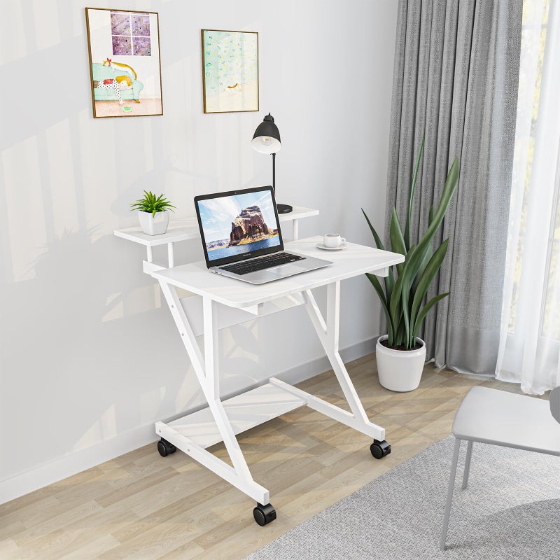 Dripex Computer Desk for Small Spaces, 27.5 inch Small Computer Desk, 3 Tier Compact Desk with Monitor Shelf and Bottom Storage Shelves, Space Saving Desk, White - Image 3