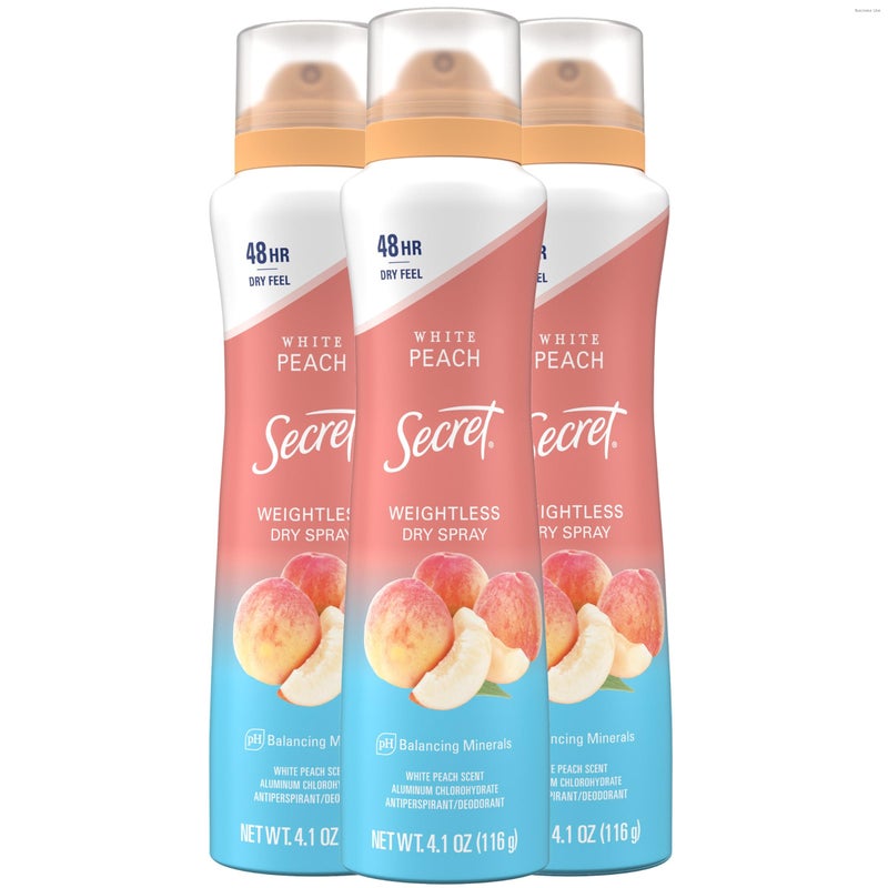 Secret Dry Spray Antiperspirant Deodorant for Women 48hr Weightless Sweat Odor Protection Gentle on Skin White Peach Scent 41 oz Pack of 3 - Image 2