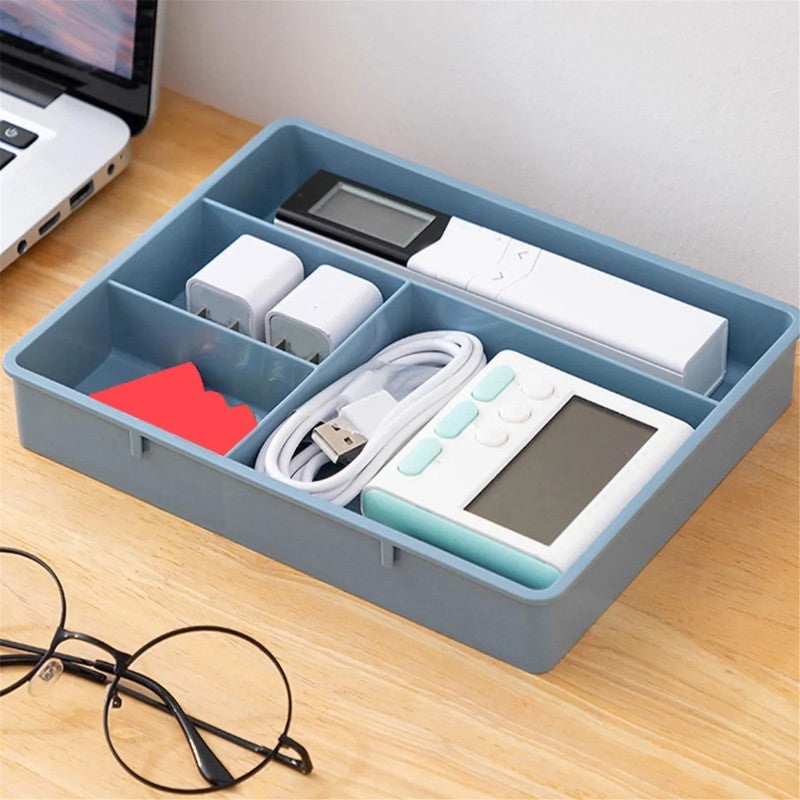 Desktop Organizer: Blue 4-Compartment Stacking Design - Maximizes Vertical Space Saves Desktop Area Versatile Storage Solution for Workspace Study Dining Table Small Items Cosmetics Jewelry - Image 4