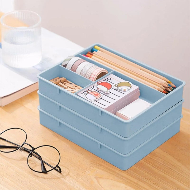 Desktop Organizer: Blue 4-Compartment Stacking Design - Maximizes Vertical Space Saves Desktop Area Versatile Storage Solution for Workspace Study Dining Table Small Items Cosmetics Jewelry - Image 5