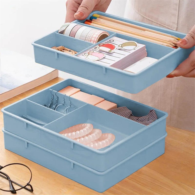 Desktop Organizer: Blue 4-Compartment Stacking Design - Maximizes Vertical Space Saves Desktop Area Versatile Storage Solution for Workspace Study Dining Table Small Items Cosmetics Jewelry - Image 2