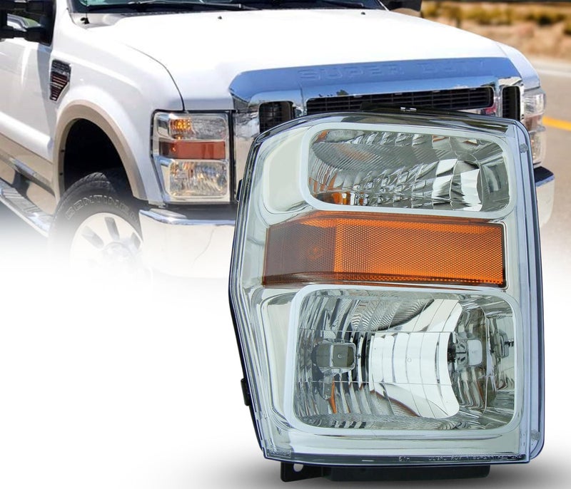 Compatible With Ford F250 F350 F450 F550 Super Duty 20082010 Halogen Headlight Assembly With Bulbs DOTSAE Compliant Chrome Housing RightPassenger Side 7C3Z 13008 AA FO2503243
