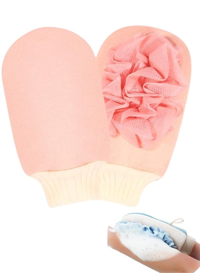 قفازات تقشير الجسم للاستحمام 2 في 1 - قفاز تقشير مزدوج الجوانب مع إسفنجة استحمام لإزالة الجلد الميت، وبشرة ناعمة، وروتين العناية بالبشرة - لون عشوائي - Image 1