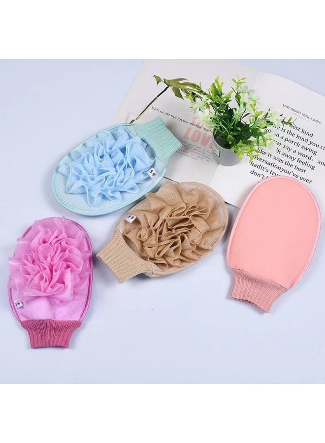 قفازات تقشير الجسم للاستحمام 2 في 1 - قفاز تقشير مزدوج الجوانب مع إسفنجة استحمام لإزالة الجلد الميت، وبشرة ناعمة، وروتين العناية بالبشرة - لون عشوائي - Image 4