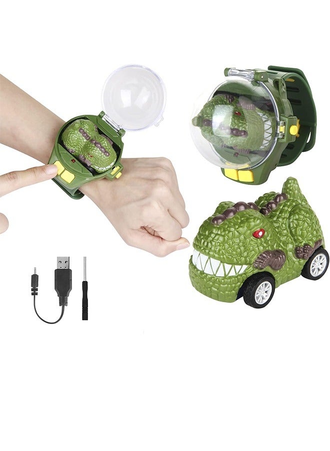 Remote Control Car Watch Toys with LED Light,2.4 GHz Mini Racing Cars Wrist Toy for Kids Adults,RC Small Car Interactive Outdoor Game Dinosaur - Image 1