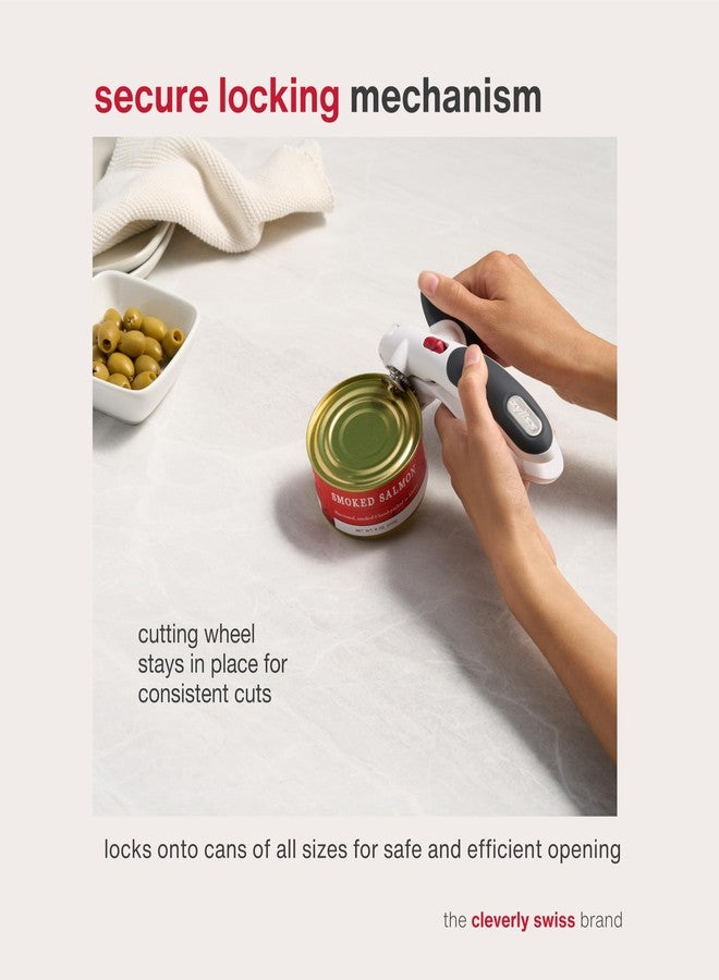 زيليس فتاحة علب زيلس لوك آند ليفت مع مغناطيس لرفع الغطاء - فتاحة يدوية بآلية قفل - سهلة الدوران - فتاحة علب مغناطيسية - أبيض/رمادي - Image 3