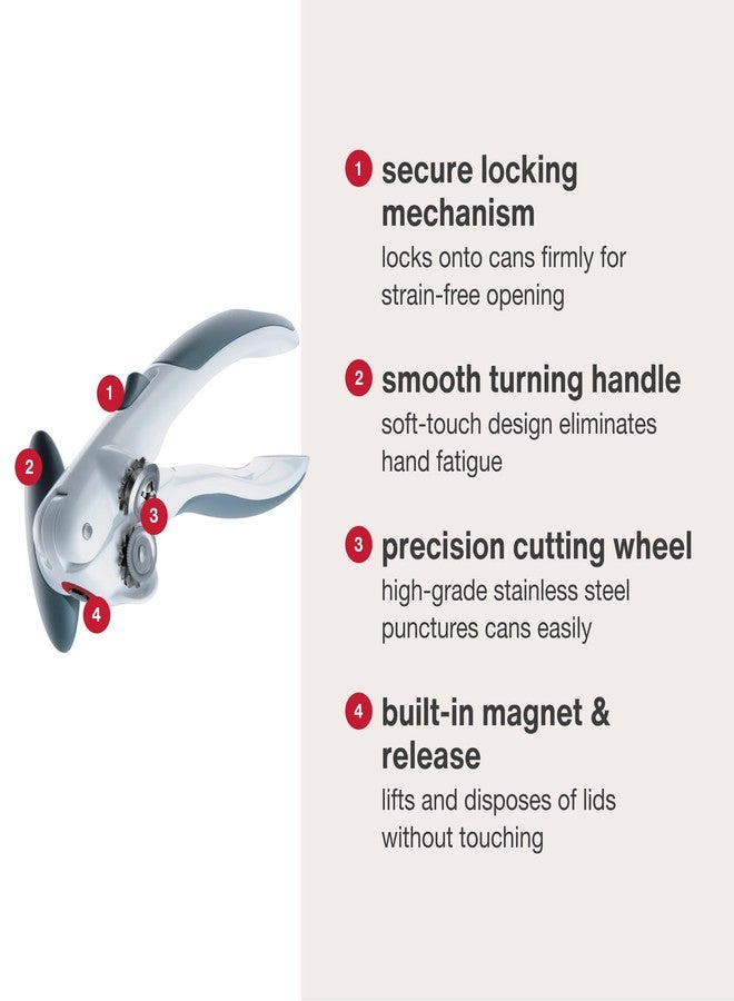 زيليس فتاحة علب زيلس لوك آند ليفت مع مغناطيس لرفع الغطاء - فتاحة يدوية بآلية قفل - سهلة الدوران - فتاحة علب مغناطيسية - أبيض/رمادي - Image 4