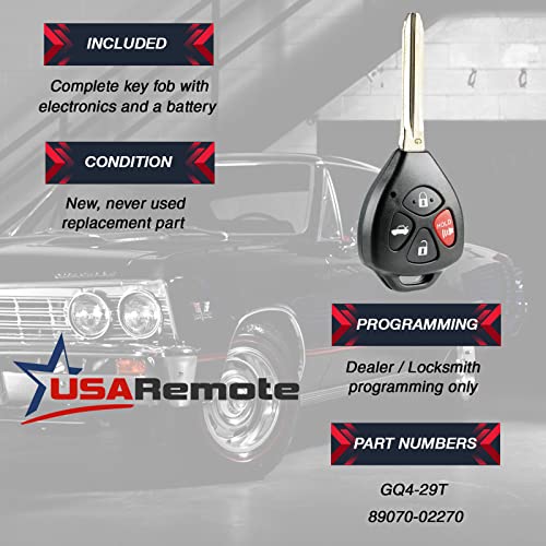 USARemote جهاز تحكم عن بُعد لفتح السيارة بدون مفتاح يناسب تويوتا كورولا 2010-2013، فينزا 2009-2016 (GQ4-29T، 1470A-10T، 89070-02270) - Image 3