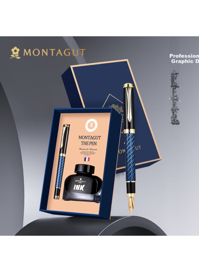 مونتاجوت Montagut مجموعة أقلام من ألياف الكربون للمكاتب التجارية وممارسة الخط، قلم فني برأس منحني مع مجموعة هدايا من الحبر، سلسلة الجرافيت أزرق غامق 1.0 مم - Image 1