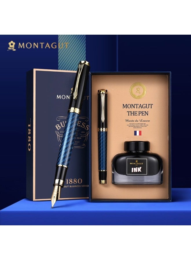 مونتاجوت Montagut مجموعة أقلام من ألياف الكربون للمكاتب التجارية وممارسة الخط، قلم فني برأس منحني مع مجموعة هدايا من الحبر، سلسلة الجرافيت أزرق غامق 1.0 مم - Image 2