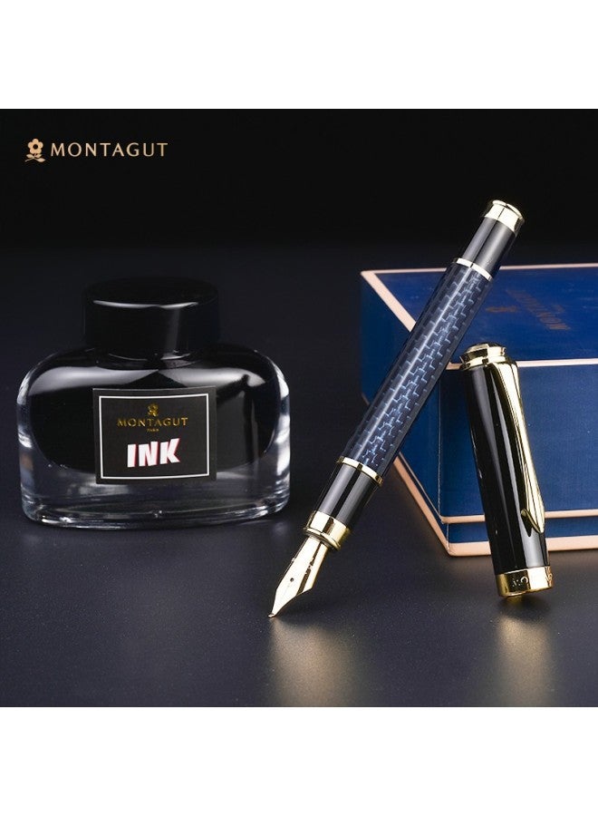 مونتاجوت Montagut مجموعة أقلام من ألياف الكربون للمكاتب التجارية وممارسة الخط، قلم فني برأس منحني مع مجموعة هدايا من الحبر، سلسلة الجرافيت أزرق غامق 1.0 مم - Image 3