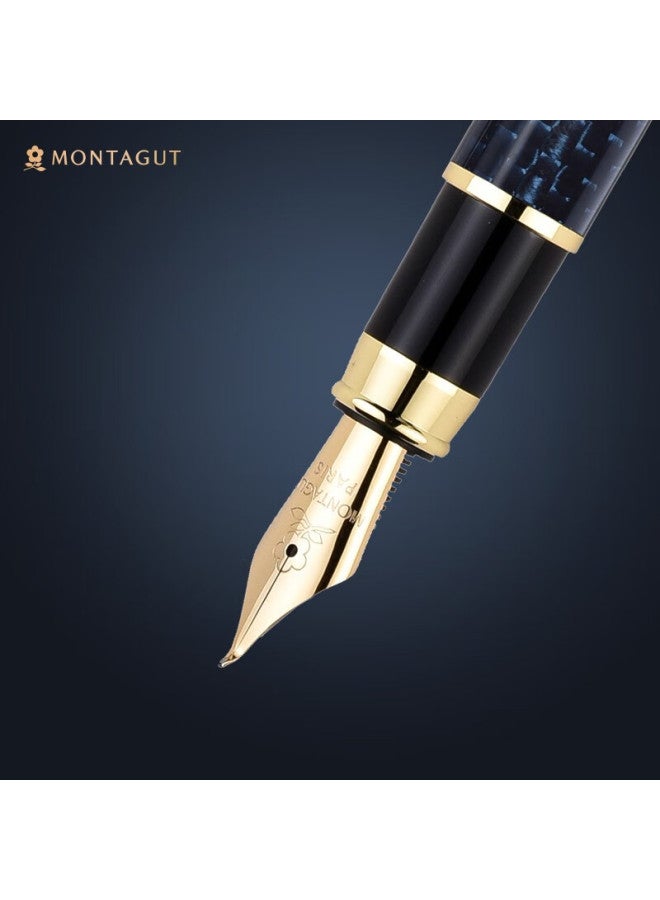 مونتاجوت Montagut مجموعة أقلام من ألياف الكربون للمكاتب التجارية وممارسة الخط، قلم فني برأس منحني مع مجموعة هدايا من الحبر، سلسلة الجرافيت أزرق غامق 1.0 مم - Image 4