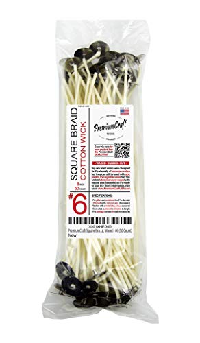 PremiumCraft Square Braid Cotton Candle Wick - #6, Tabbed, Waxed (50 Count) - Image 3