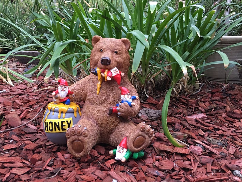 GlitZGlam Miniature Bear and Gnomes with Honey - A Garden Gnome Statue for Your Fairy Garden - Image 5
