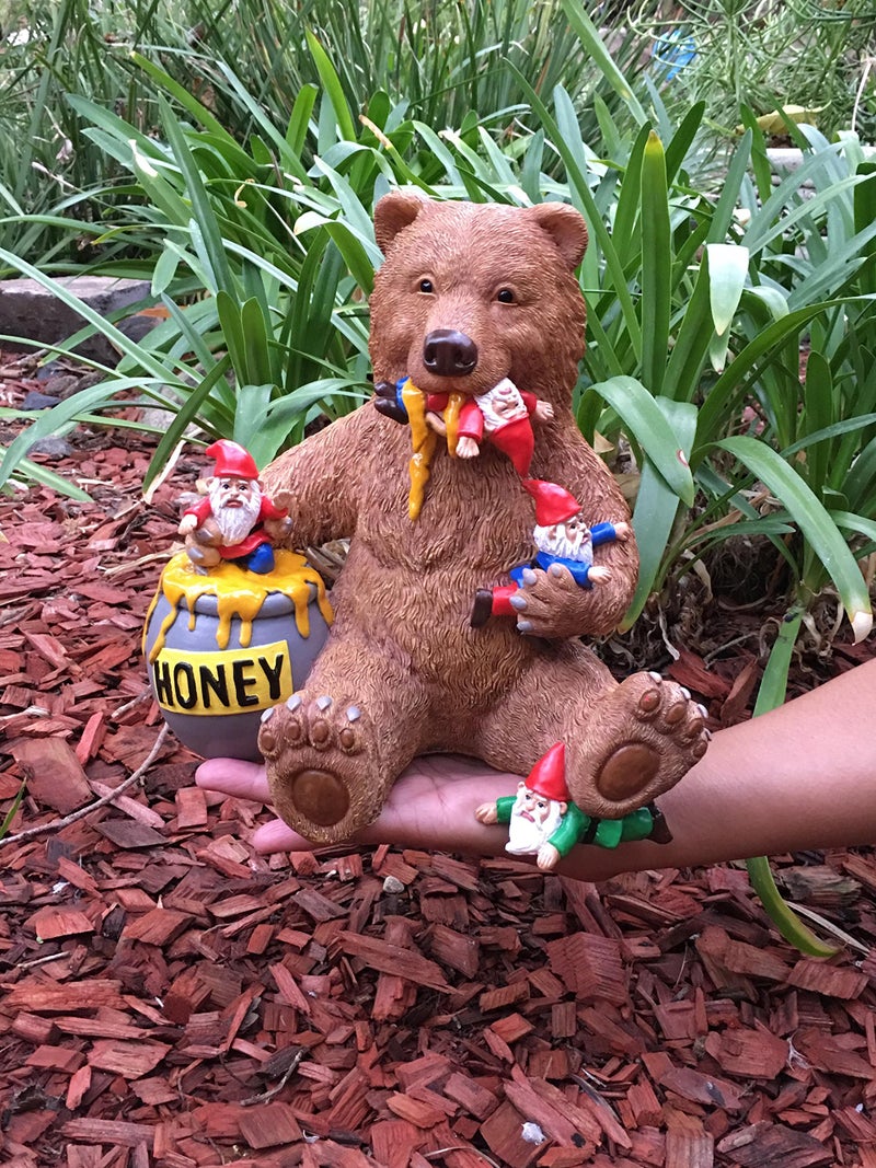 GlitZGlam Miniature Bear and Gnomes with Honey - A Garden Gnome Statue for Your Fairy Garden - Image 4