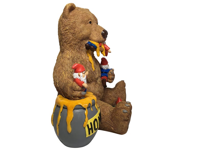 GlitZGlam Miniature Bear and Gnomes with Honey - A Garden Gnome Statue for Your Fairy Garden - Image 2
