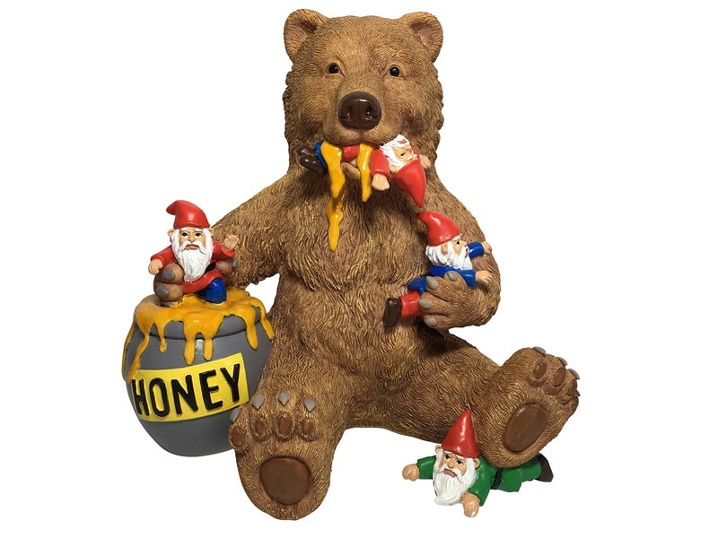 GlitZGlam Miniature Bear and Gnomes with Honey - A Garden Gnome Statue for Your Fairy Garden - Image 1