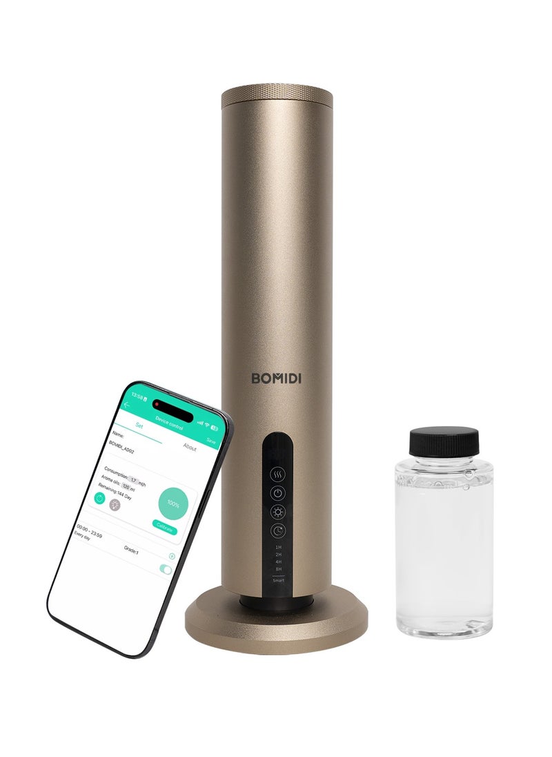 BOMIDI Waterless Aromatherapy Diffuser with 120ML Sandalwood Essential Oil – Smart Bluetooth & Touch Screen Scent Machine for Home, Office & Commercial Use (Venturi Tech, 100m² Coverage), BOMIDI AD02 Gold  - Image 1
