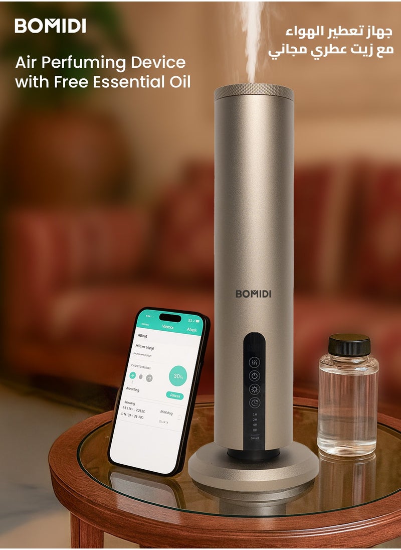 BOMIDI Waterless Aromatherapy Diffuser with 120ML Sandalwood Essential Oil – Smart Bluetooth & Touch Screen Scent Machine for Home, Office & Commercial Use (Venturi Tech, 100m² Coverage), BOMIDI AD02 Gold  - Image 1