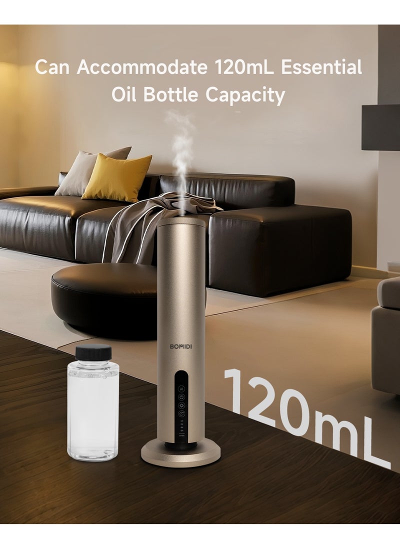 Waterless Aromatherapy Diffuser with 120ML Sandalwood Essential Oil – Smart Bluetooth & Touch Screen Scent Machine for Home, Office & Commercial Use (Venturi Tech, 100m² Coverage), BOMIDI AD02 Gold