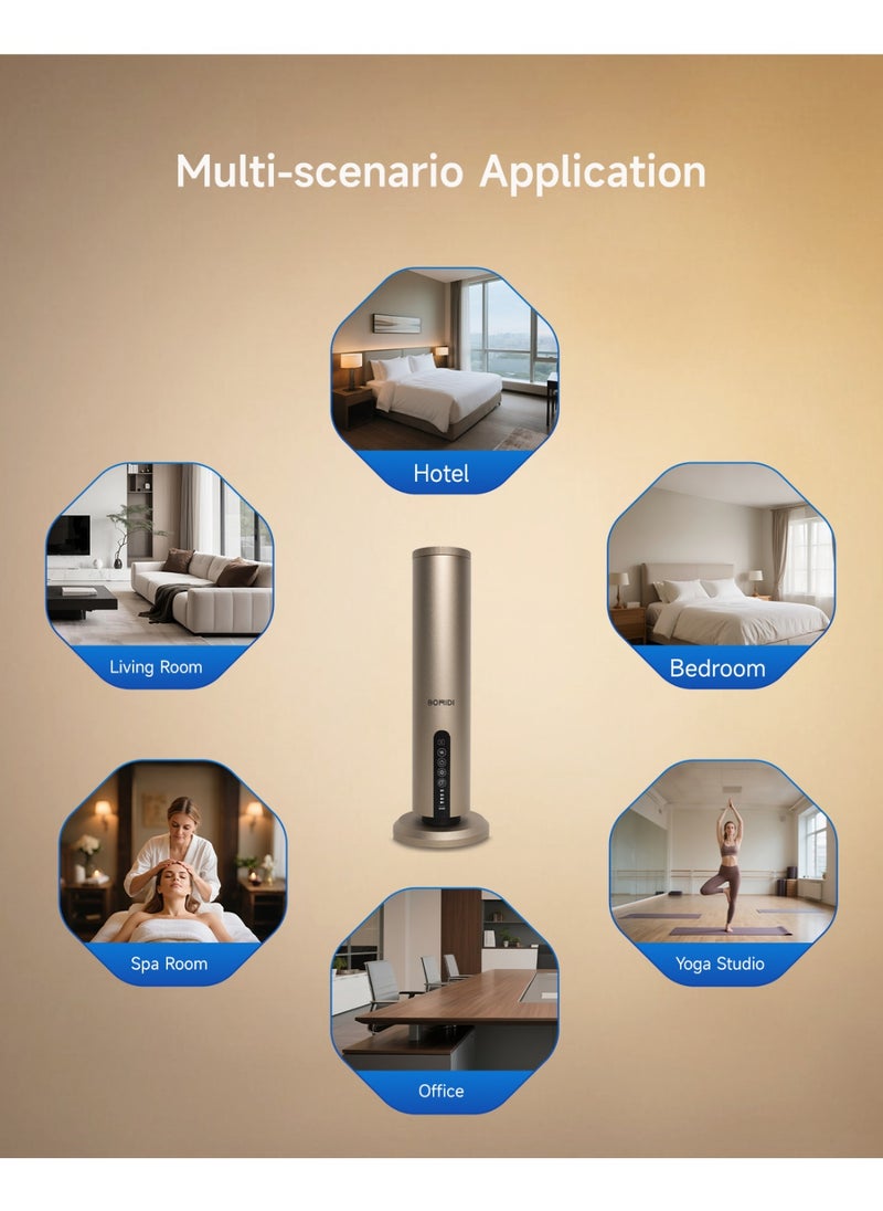Waterless Aromatherapy Diffuser with 120ML Sandalwood Essential Oil – Smart Bluetooth & Touch Screen Scent Machine for Home, Office & Commercial Use (Venturi Tech, 100m² Coverage), BOMIDI AD02 Gold