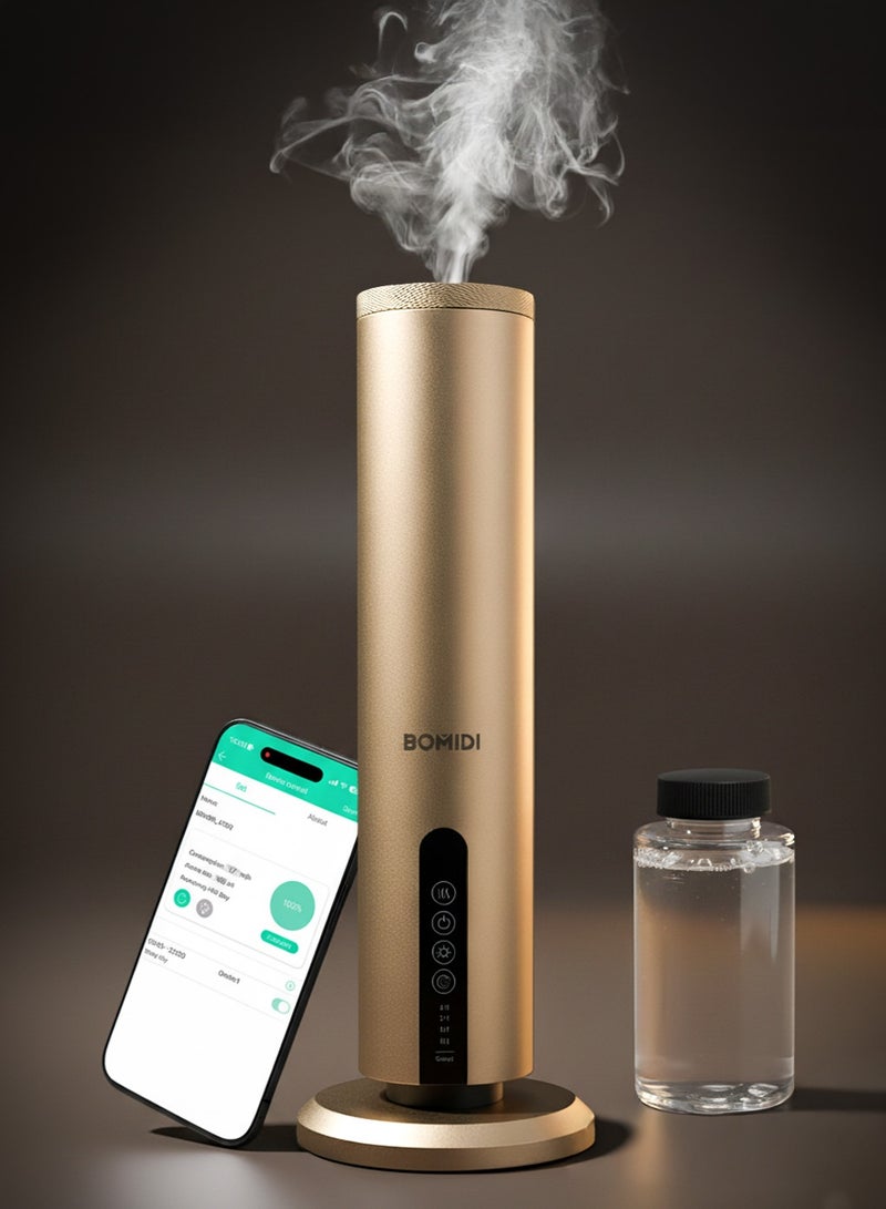BOMIDI Waterless Aromatherapy Diffuser with 120ML Sandalwood Essential Oil – Smart Bluetooth & Touch Screen Scent Machine for Home, Office & Commercial Use (Venturi Tech, 100m² Coverage), BOMIDI AD02 Gold - Image 1