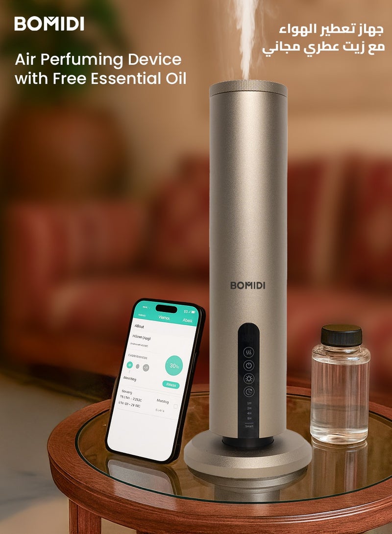 BOMIDI Waterless Aromatherapy Diffuser with 120ML Sandalwood Essential Oil – Smart Bluetooth & Touch Screen Scent Machine for Home, Office & Commercial Use (Venturi Tech, 100m² Coverage), BOMIDI AD02 Gold - Image 3