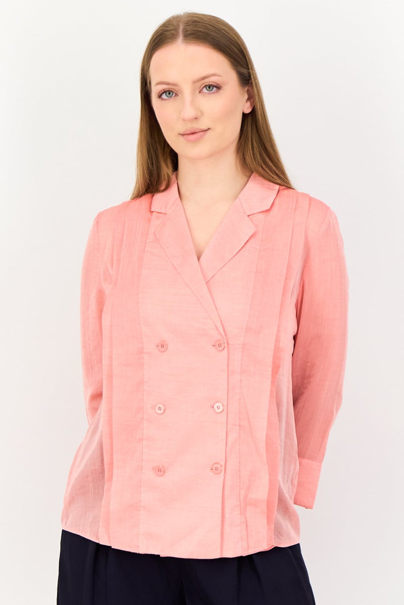 VERO MODA بلوزة من قماش كوتور مصممة لنساء فيرو مودة بأكمام طويلة وياقة مشقوقة، وردي - Image 1