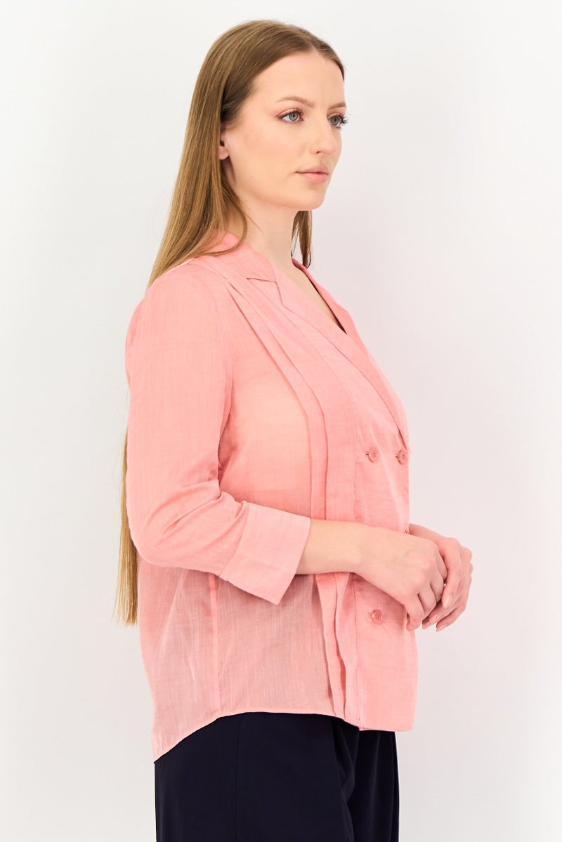 VERO MODA بلوزة من قماش كوتور مصممة لنساء فيرو مودة بأكمام طويلة وياقة مشقوقة، وردي - Image 2