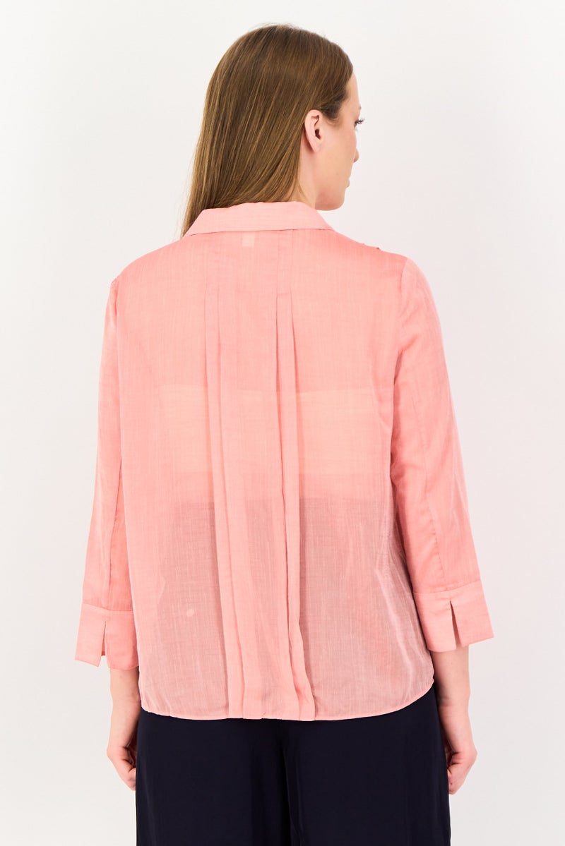 VERO MODA بلوزة من قماش كوتور مصممة لنساء فيرو مودة بأكمام طويلة وياقة مشقوقة، وردي - Image 3