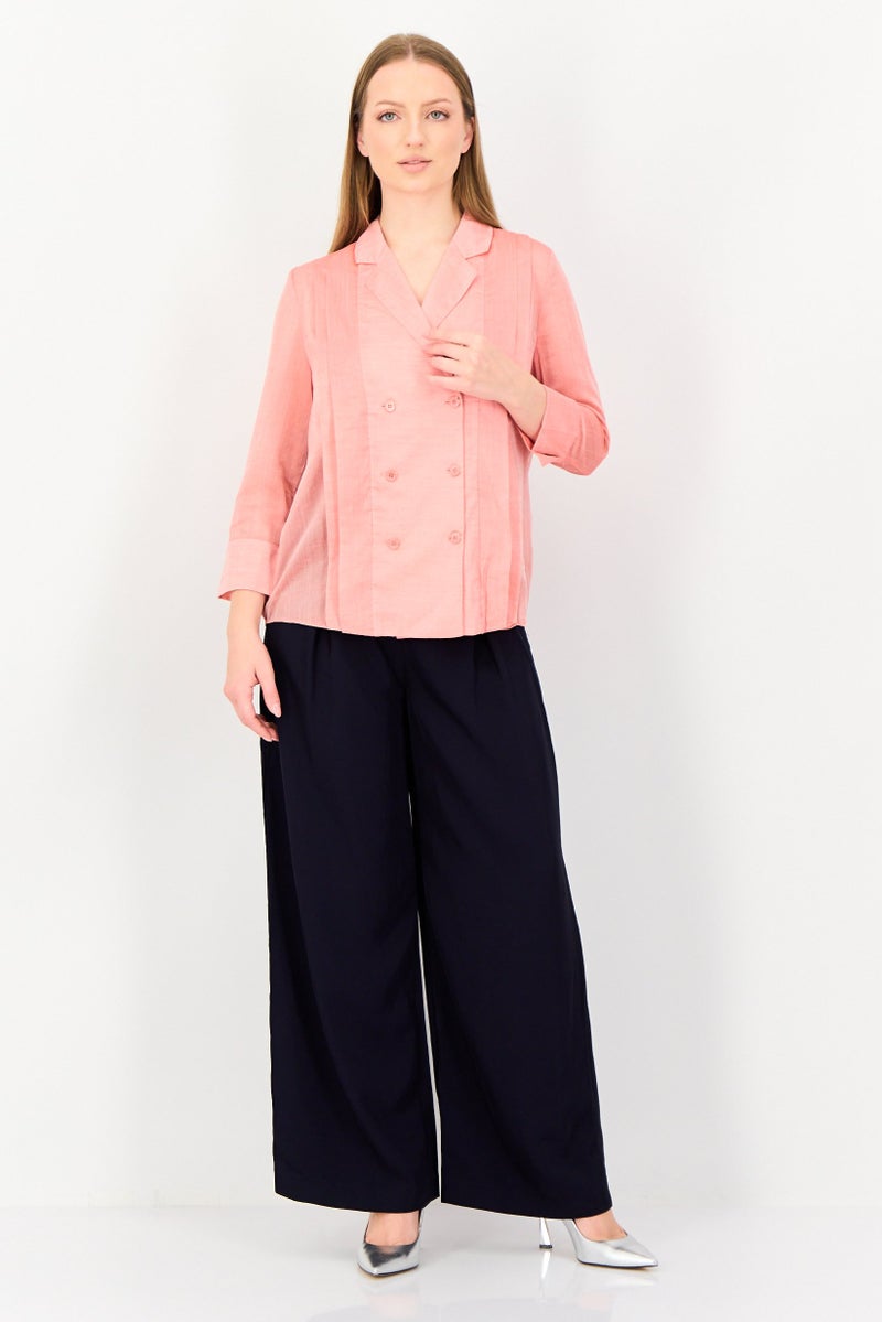 VERO MODA بلوزة من قماش كوتور مصممة لنساء فيرو مودة بأكمام طويلة وياقة مشقوقة، وردي - Image 4