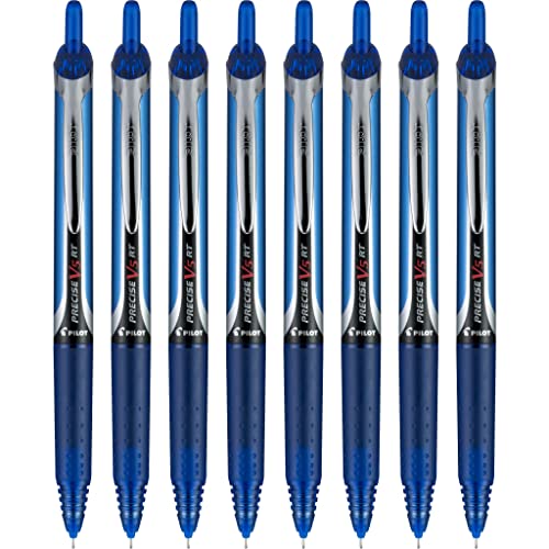 Pilot Precise V5 RT Refillable & Retractable Rollerball Pens, Extra Fine Point Pens 0.5 mm, Blue, Pack of 8 - Ideal for School, Journaling & Office Writing - Image 1