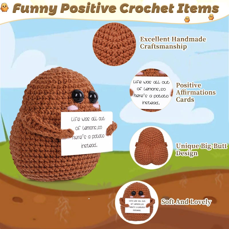 Maziky Funny Emotional Support Potato Mini Crochet Potato with Positive Affirmations Cards for Inspirational Novelty Gifts and Party Decorations - Image 3