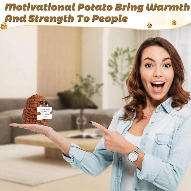 Maziky Funny Emotional Support Potato Mini Crochet Potato with Positive Affirmations Cards for Inspirational Novelty Gifts and Party Decorations - Image 4