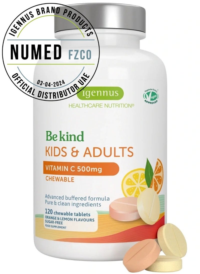 Igennus Vitamin C Sugar-Free Chewable 500mg, Kids & Adults, Orange & Lemon Flavours, 120 Tablets - Image 1