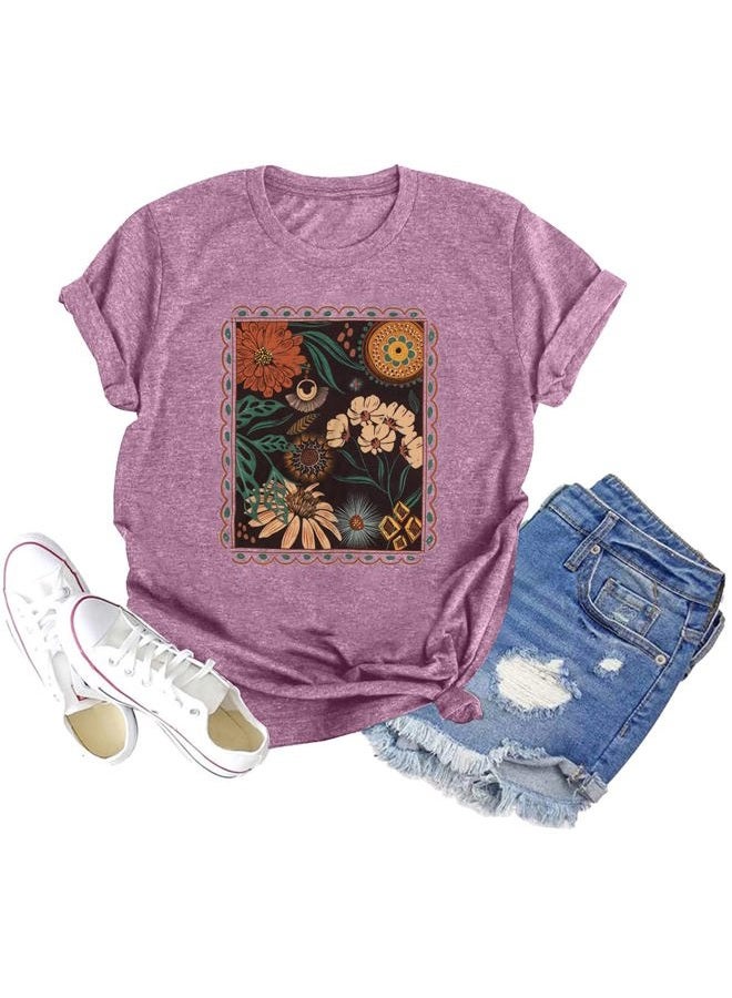 GEMLON Womens Floral Shirts Casual Wildflower Graphic Tees Short Sleeve Shirts Summer Tops - Image 1