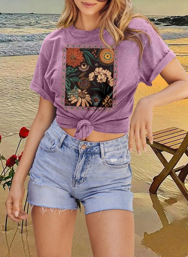 GEMLON Womens Floral Shirts Casual Wildflower Graphic Tees Short Sleeve Shirts Summer Tops - Image 4