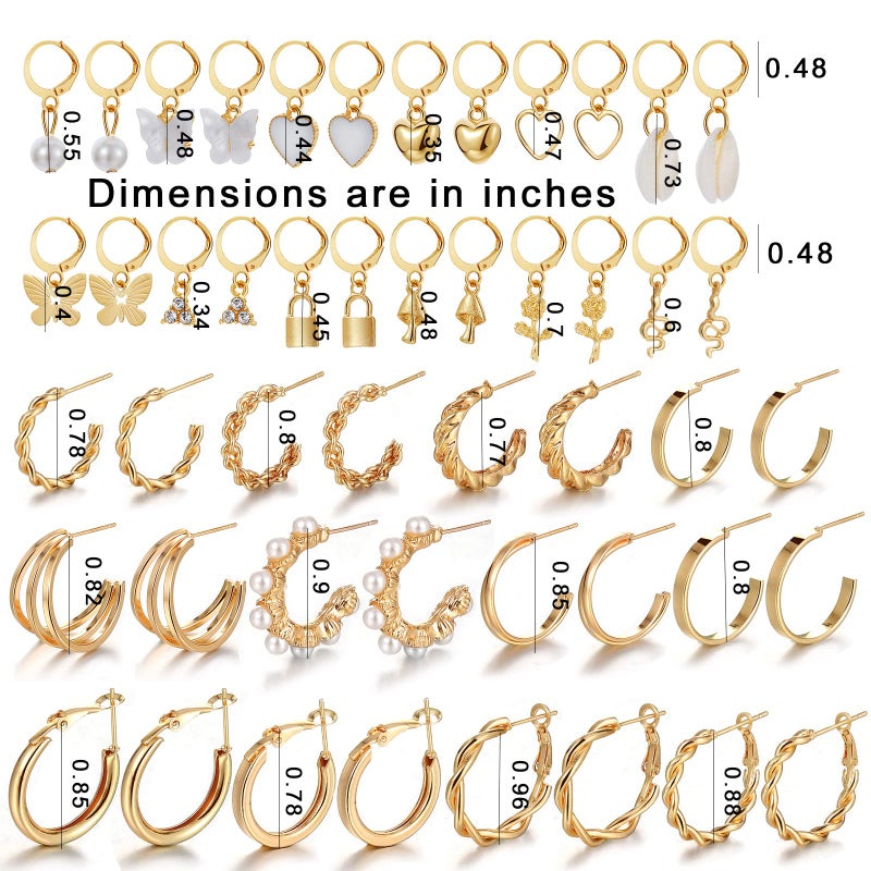 IFKM 24 Pairs Gold Hoop Earrings Set For Women Hypoallergenic Chunky Chain Twisted Open Hoops Dangle Earring Packs For Birthday Party Christmas Fashion Jewelry Gift - Image 5