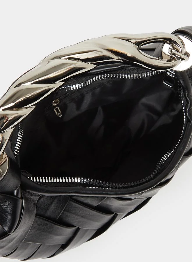 Styli Braided Handbag with Metallic Handle