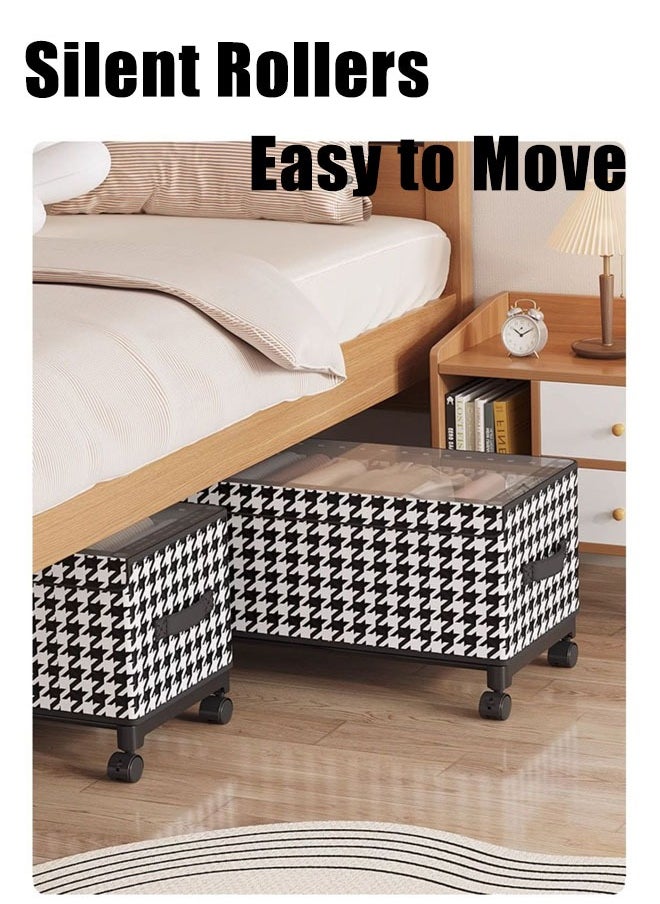 Generic - Under Bed Storage Box With Wheels Handles Clear Window Houndstooth Pattern Printed Large Capacity Rolling Clothes Storage Bins For Clothes Bedding Shoe Toy - Image 1