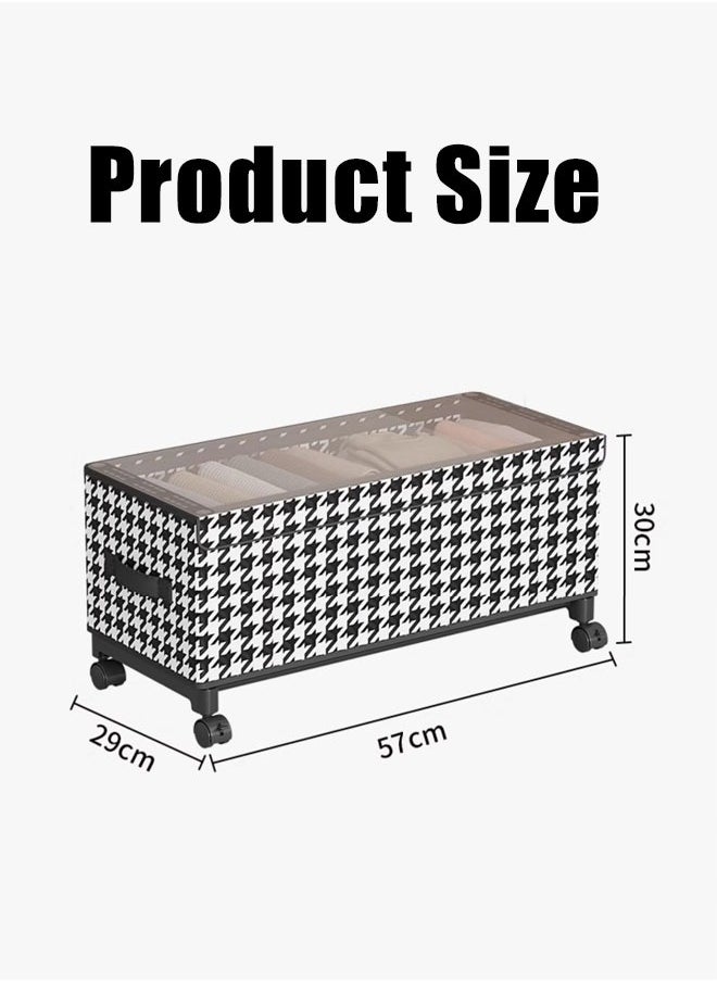 Generic - Under Bed Storage Box With Wheels Handles Clear Window Houndstooth Pattern Printed Large Capacity Rolling Clothes Storage Bins For Clothes Bedding Shoe Toy - Image 1