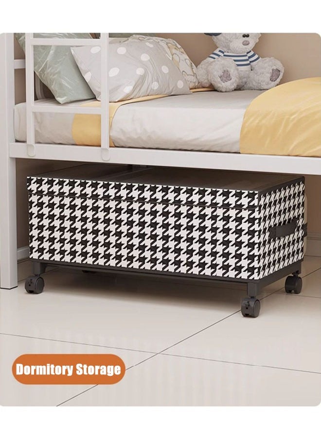Generic - Under Bed Storage Box With Wheels Handles Clear Window Houndstooth Pattern Printed Large Capacity Rolling Clothes Storage Bins For Clothes Bedding Shoe Toy - Image 1