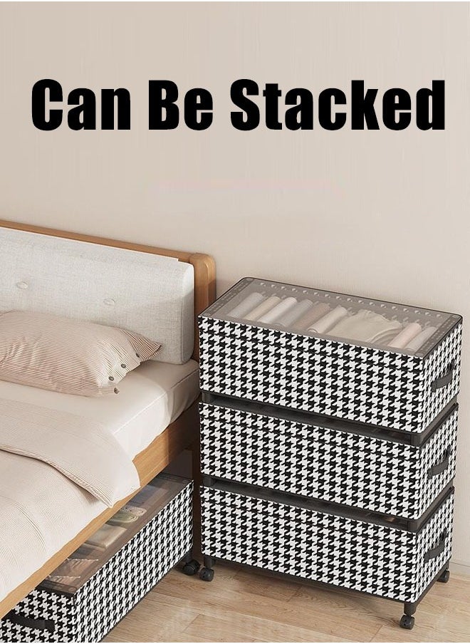 Generic - Under Bed Storage Box With Wheels Handles Clear Window Houndstooth Pattern Printed Large Capacity Rolling Clothes Storage Bins For Clothes Bedding Shoe Toy - Image 1