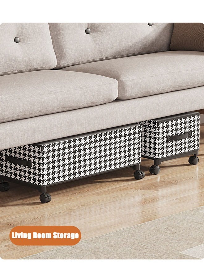 Generic - Under Bed Storage Box With Wheels Handles Clear Window Houndstooth Pattern Printed Large Capacity Rolling Clothes Storage Bins For Clothes Bedding Shoe Toy - Image 1